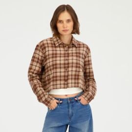 VOLCOM Womens Juniors Cuffed Long Sleeve Button-Down Shirt Color Bear Brown - JCPenney at JCPenney