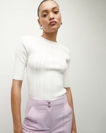 Vaari White Rib-Knit Tee at Veronica Beard