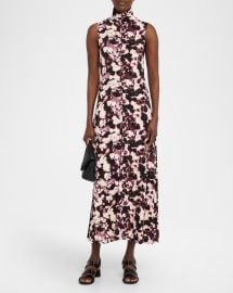 Valentina Floral Jersey Turtleneck Midi Dress at Neiman Marcus