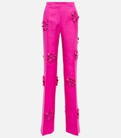 Valentino - Appliqud wool and silk crpe pants at Mytheresa