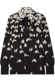 Valentino - Pussy-bow floral-print silk crepe de chine blouse at Net A Porter