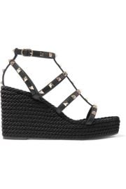 Valentino - Valentino Garavani The Rockstud 95 leather espadrille wedge sandals at Net A Porter