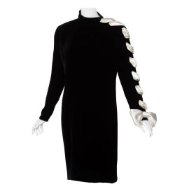 Valentino Black Velvet Ivory Satin Ribbon Bow Dress 1980s at 1stDibs at 1st Dibs