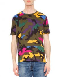 Valentino Camo-Print Crewneck Tee Multi at Neiman Marcus