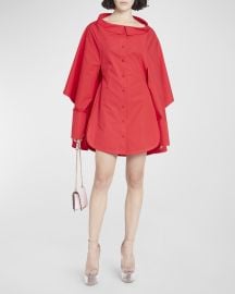 Valentino Compact Poplin Mini Shirtdress with Cape Back at Neiman Marcus