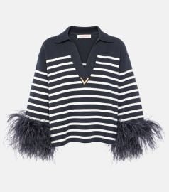 Valentino Cotton Sweater with Feathers at Mytheresa