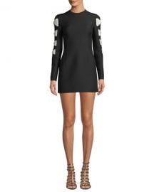 Valentino Crewneck Long-Sleeve Fitted Dress w  Bow Detail at Neiman Marcus