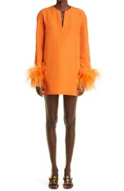 Valentino Faille Minidress with Feather Cuffs at Nordstrom