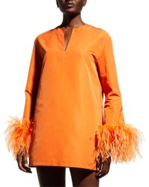 Valentino Feather Trim Long Sleeve Mini Dress at Neiman Marcus