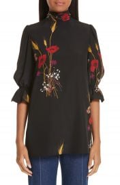 Valentino Floral Meadow Print Silk Cr  pe de Chine Blouse   Nordstrom at Nordstrom