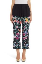 Valentino Flower Garden Print Silk Crepe de Chine Pants in Nero Multicolor K92  at Nordstrom