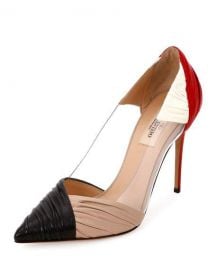 Valentino Garavani B-Drape Leather 100mm Pump  Red Black Ivory at Neiman Marcus