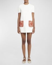 Valentino Garavani Coral V-Logo Embroidered Pocket Tweed Mini Shift Dress at Neiman Marcus