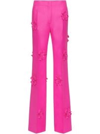 Valentino Garavani Crepe Couture floral-embroidered Trousers Pink at Farfetch