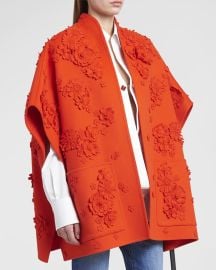 Valentino Garavani Flower Applique Compact Cashmere Cape at Neiman Marcus