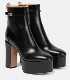 Valentino Garavani Leather Block Heel Platform Booties at Mytheresa