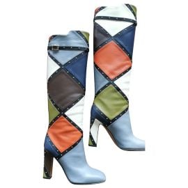 Valentino Garavani Leather Patchwork Studded Knee High Boots at Vestiaire Collective