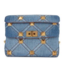 Valentino Garavani Medium Roman Stud Shoulder Bag in Light Denim Selleria at FWRD