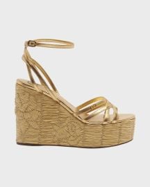 Valentino Garavani Metallic Ankle-Strap Wedge Espadrille Sandals at Neiman Marcus