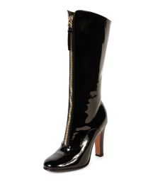 Valentino Garavani Rebelle Front-Zip Patent Boot Black at Neiman Marcus