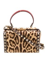 Valentino Garavani Rockstud Alcove Leopard print Calf Hair Top handle Box Bag at The Real Real
