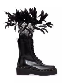 Valentino Garavani Rockstud M Way Combat Boots In Calfskin With Feathers at Saks Fifth Avenue