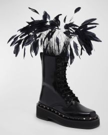 Valentino Garavani Rockstud M Way Combat Boots In Calfskin With Feathers at Neiman Marcus