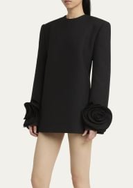 Valentino Garavani Rosette Sleeve Wool Mini Dress - at Bergdorf Goodman