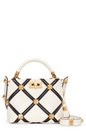 Valentino Garavani Small Roman Stud Grid Leather Top Handle Bag in Ivory Nero  at Nordstrom