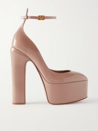 Valentino Garavani Tan Go 155 patent leather platform pumps at Net a Porter