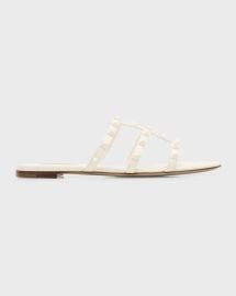 Valentino Garavani Tonal Rockstud Flat Leather Slide Sandals at Neiman Marcus