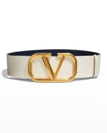 Valentino Garavani VLOGO 70mm Wide Box Leather Belt at Neiman Marcus