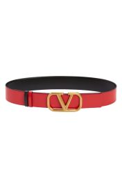 Valentino Garavani VLOGO Buckle Reversible Leather Belt in Nero/Rouge Size 70 at Nordstrom