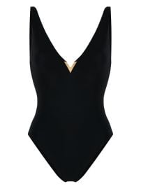 Valentino Garavani logo-plaque V-neck Swimsuit Black at Farfetch