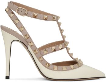 Valentino Ivory Patent Rockstud Cage Heels at Ssense