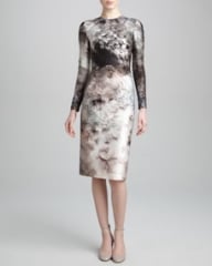 Valentino Long-Sleeve Floral-Print Dress Gray at Neiman Marcus