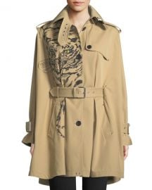 Valentino Long-Sleeve Tiger-Print Cotton Gabardine Cape Jacket at Neiman Marcus