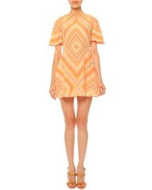 Valentino Mitered-Diamond Print Mini Dress  Coral at Neiman Marcus