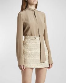 Valentino Neck Tie Silk Georgette Blouse at Neiman Marcus