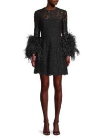 Valentino Ostrich Feather Lace Long Sleeve Dress at Saks Off 5th