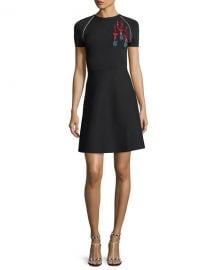 Valentino Short-Sleeve Lipstick-Sequined Stretch Knit Dress   Neiman at Neiman Marcus