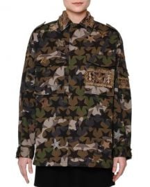 Valentino Star-Embroidered Camouflage Field Jacket  amp  Long-Sleeve at Neiman Marcus