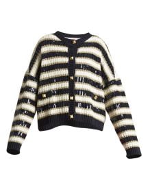 Valentino Stripe Sequin-Embellished Rockstud Cardigan at Neiman Marcus