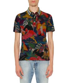 Valentino Tropical-Print Polo Shirt at Neiman Marcus