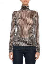 Valentino Turtleneck Long-Sleeve Allover Logo Jersey Top at Neiman Marcus