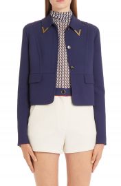 Valentino V-Detail Collar Double Crepe Crop Jacket   Nordstrom at Nordstrom