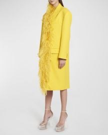 Valentino Wool Trench Coat with Feather Embroidery at Neiman Marcus