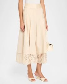 Valiant Lace-Hem Stretch-Wool Skirt at Neiman Marcus
