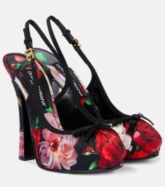 Vally 105 floral satin slingback pumps at Mytheresa