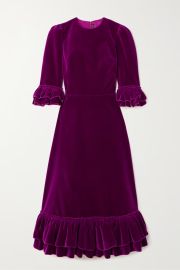 Vampires Wife Falconetti ruffled cotton velvet midi dress at Net a Porter